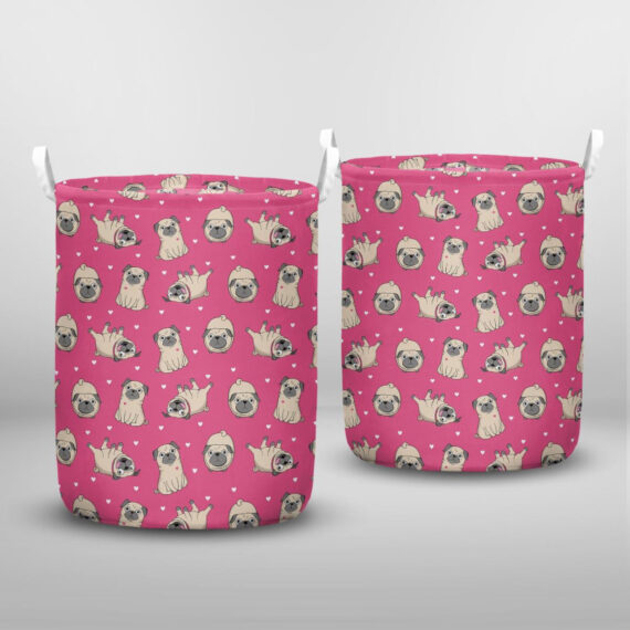 Seamless Vector Pattern With Pugs Laundry Basket