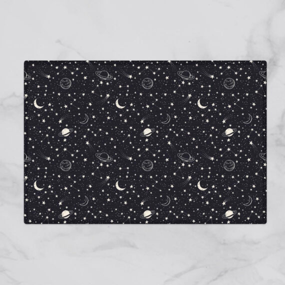 Space Seamless Pattern Comet Planet In The Sparkling Night Sky Door Mat