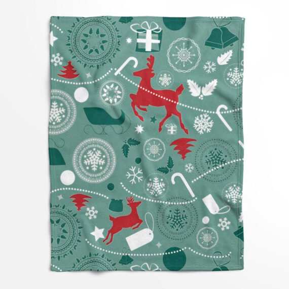Merry Christmas Reindeer With Sparkling Snowflakes Fleece Blanket