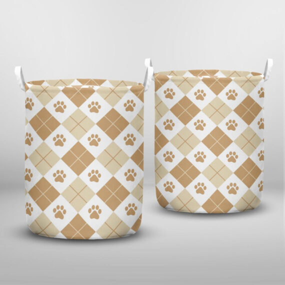 Brown Color Paw Print Seamless Pattern Laundry Basket