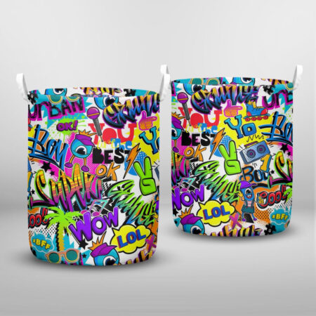 Abstract Seamless Comic Multicolored Palm Tree Pattern Laundry Basket