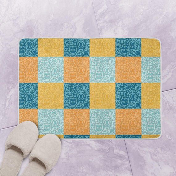 Colorful Stylized Checkered Pattern Stands Out Bath Mat