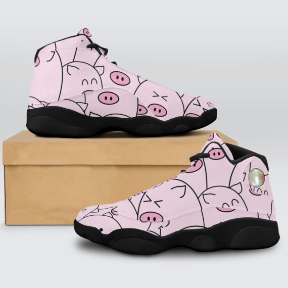 Cute Animals with Pig Basketball Black Sole Shoes