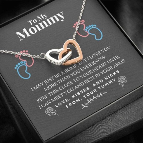 New Mom Gift Jewelry, New Mom Necklace Baby Shower Gifts, First Time Mom Necklace New Mommy Gift, Interlocking Heart Necklace With Card