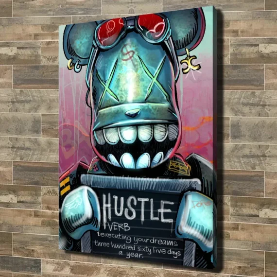 Hustle Definition W/ Bear Brick Canvas Wall Art Decor