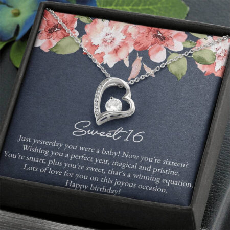 16th Birthday Gifts For Women, Yesterday You Were A Baby, Forever Love Heart Necklace, Happy Birthday Message Card Jewelry For Daughter