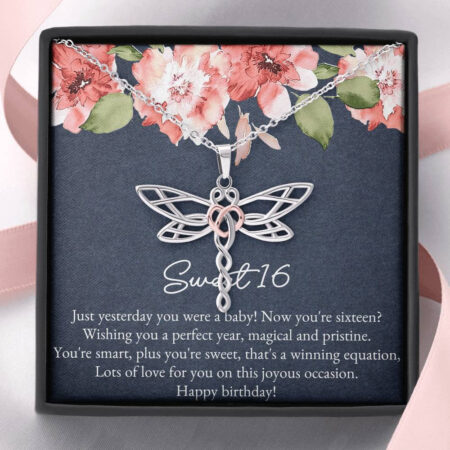 16th Birthday Gifts For Women, Yesterday You Were A Baby, Dragonfly Necklace, Happy Birthday Message Card Jewelry For Daughter