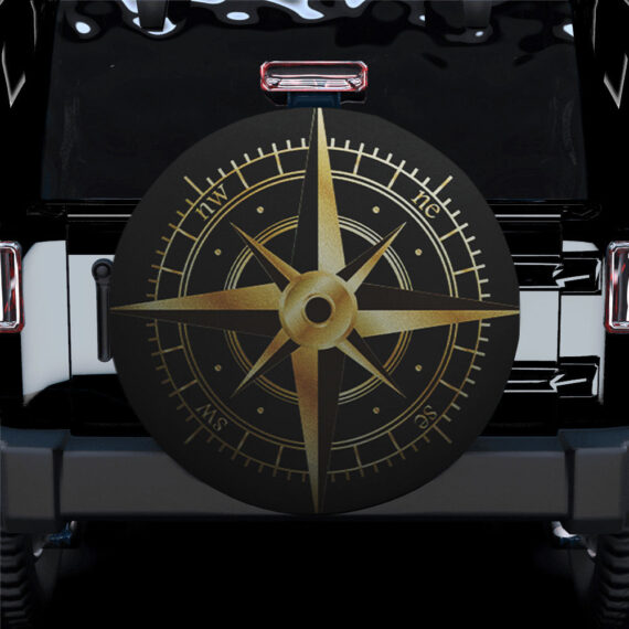 Golden Compass With Black Car Spare Tire Cover Gift For Campers - Jeep Tire Covers