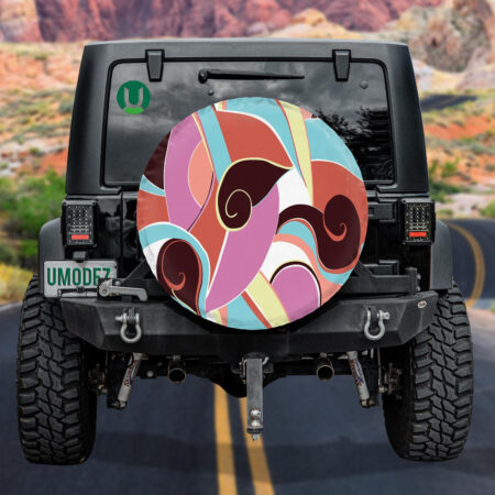 Multicolor Psychedelic Style Doodle Swirl Pattern Spare Tire Cover - Jeep Tire Covers