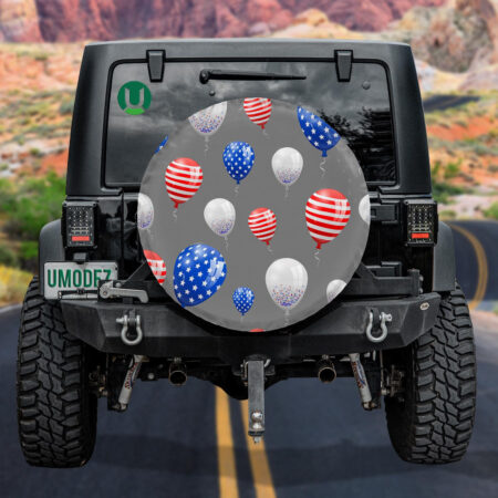 Balloons Fireworks Confetti Ribbon USA Freedom Background Spare Tire Cover - Jeep Tire Covers