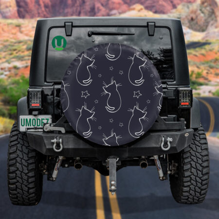 Comic Little Kitten Cats And Stars In Cartoon Style Spare Tire Cover - Jeep Tire Covers