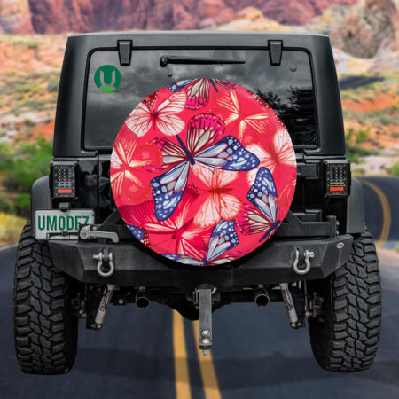 Marine Style With Butterflies Of Red And Blue Spare Tire Cover - Jeep Tire Covers