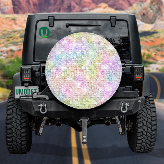 Sequins Sparkling Fish Scale In Rainbow Colors Spare Tire Cover - Jeep Tire Covers