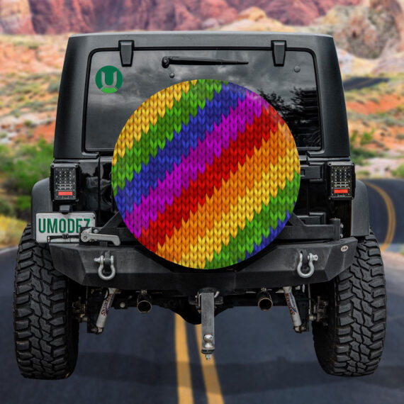 Realistic Knitted Rainbow Textured Illustration Pattern Spare Tire Cover - Jeep Tire Covers