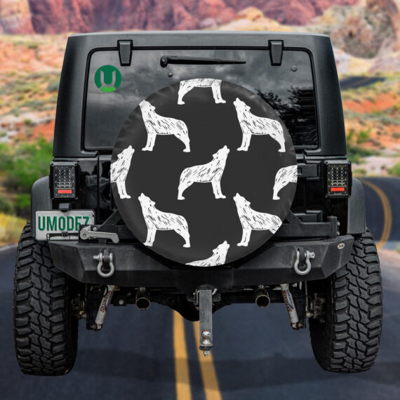 Ethnic White Wolf Silhouette In Vintage Style Spare Tire Cover – Jeep ...