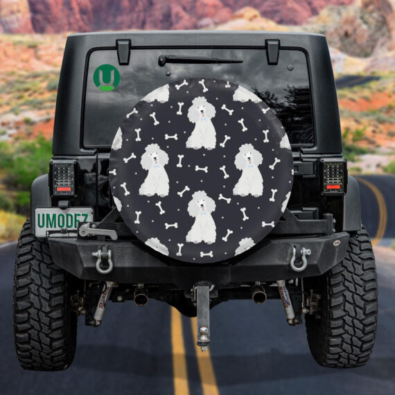 Poodles With Bones On Black Background Spare Tire Cover – Jeep Tire 