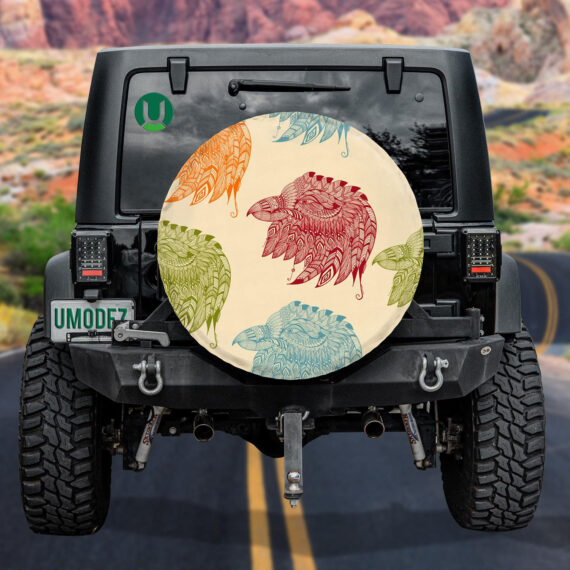 Colorful Ethnic Ornamental Eagle Heads Spare Tire Cover Jeep Tire