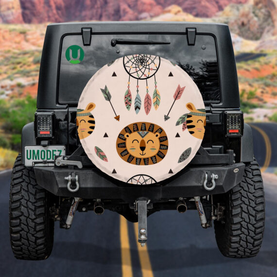 Cute Lion and native arrow feather Spare Tire Cover - Jeep Tire Covers