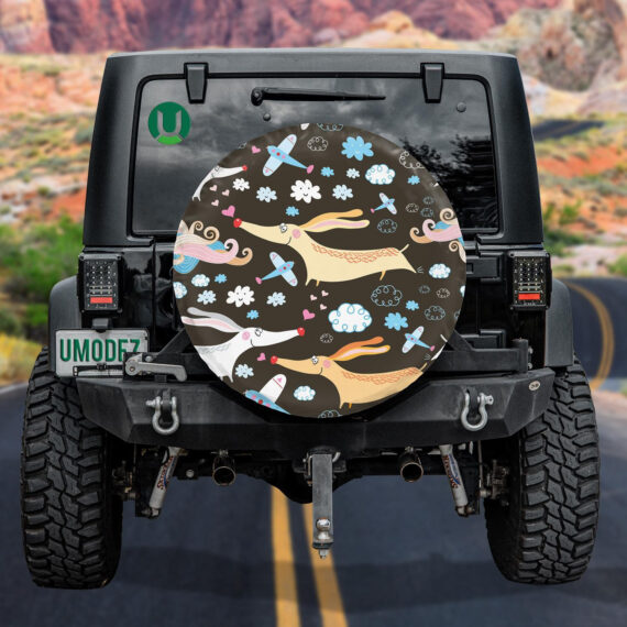 Dachshund And Dream Of Becoming A Pilot Spare Tire Cover - Jeep Tire Covers