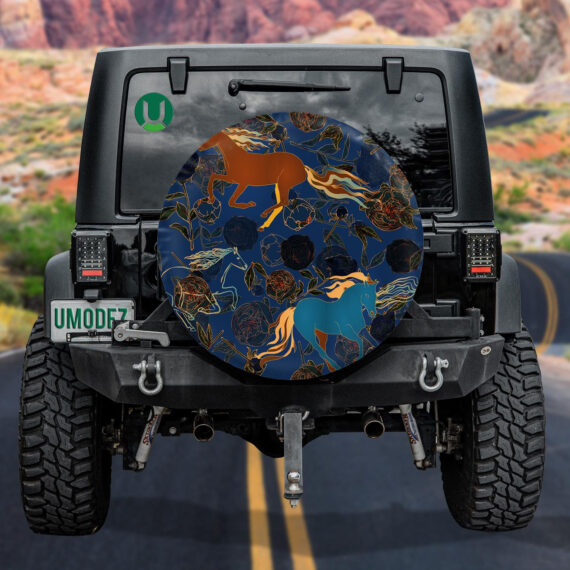 Brown Horses With Colored Manes And Tails Spare Tire Cover - Jeep Tire Covers