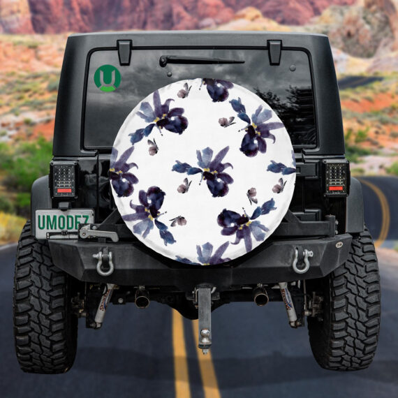 Hand Drawn Iris Flowers And Butterfly Spare Tire Cover Jeep Tire