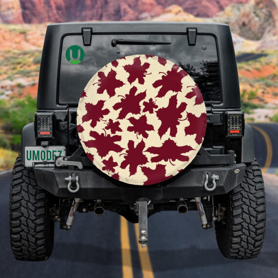 Burgundy Red Hand Drawn Maple Leaves On Beige Background Spare Tire ...