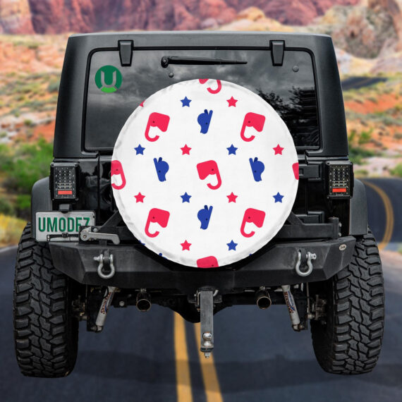 Democrat And Republican Background Elephant And Donkey Pattern Spare Tire Cover - Jeep Tire Covers