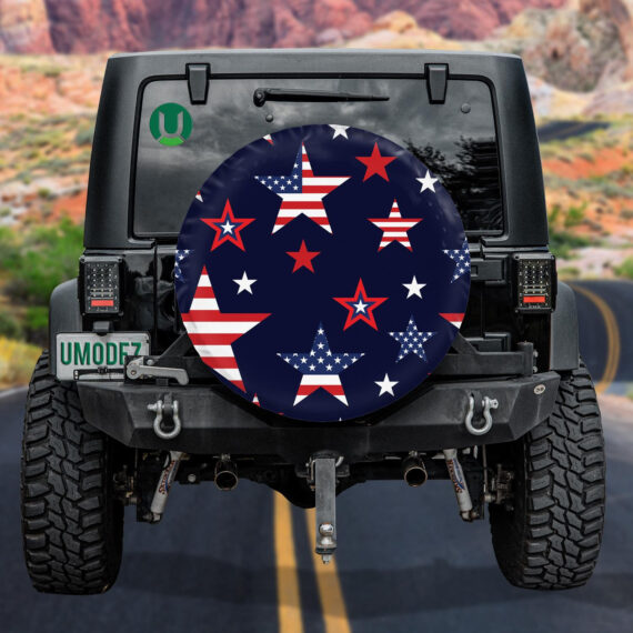 Pop Up Patriotic Stars Navy Background Pattern Spare Tire Cover – Jeep ...