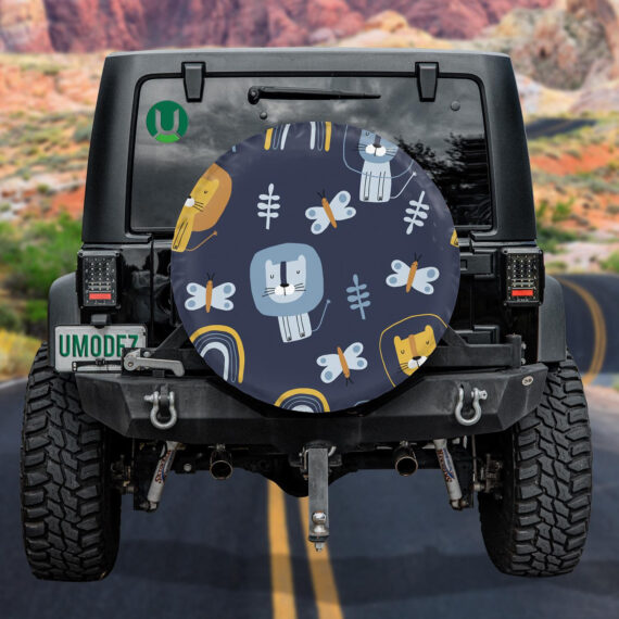 Hand Drawn Funny Lions And Butterflies Spare Tire Cover Jeep Tire Covers Daymira™ Wear For