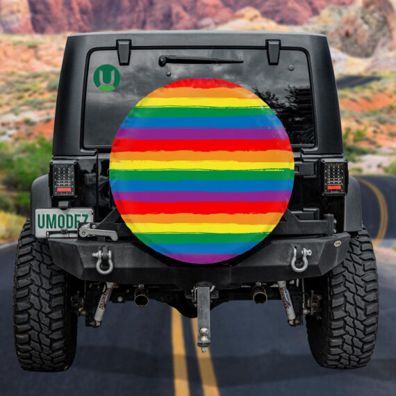 Hand Painted Rainbow Striped LGBT Flag Pattern Spare Tire Cover - Jeep Tire Covers