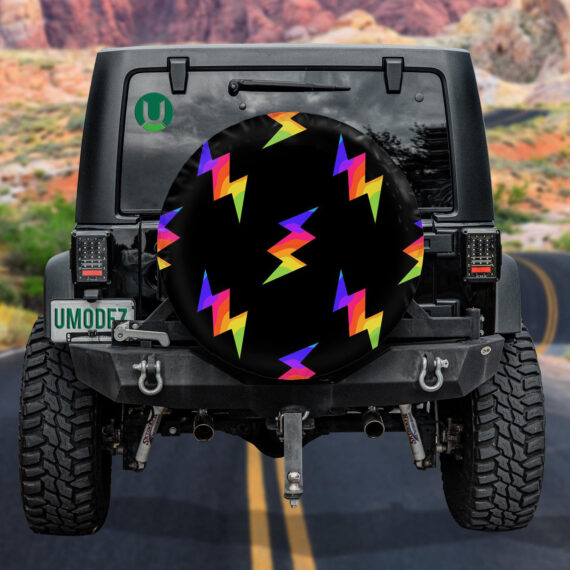 Ideal Rainbow Lightning Bolts Black Background Pattern Spare Tire Cover Jeep Tire Covers