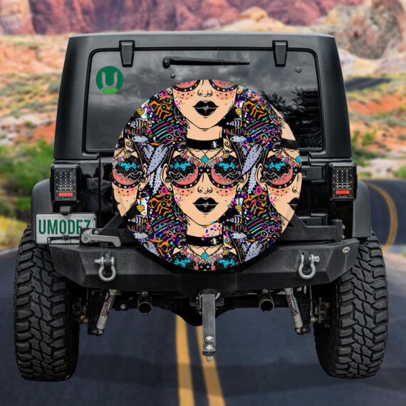 Pattern Of Psychedelic Beautiful Woman In Striped Design Spare Tire Cover Jeep Tire Covers 3191