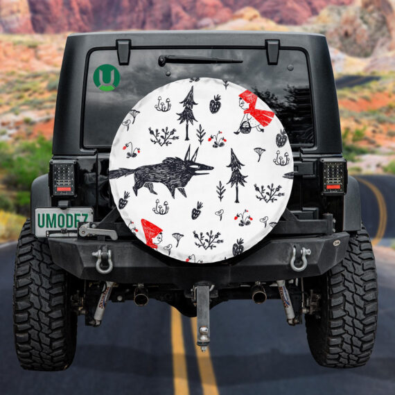 Cute Little Red Riding Hood And Black Wolf Spare Tire Cover - Jeep Tire Covers