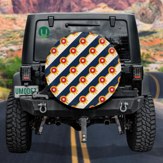 American Red Stars On Dark Blue Sriped Pattern Spare Tire Cover - Jeep Tire Covers