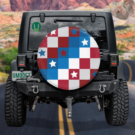 Patriotic Red White And Blue Colored Square And Star Pattern Spare Tire ...