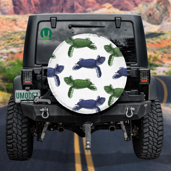 Blue And Green Turtles Isolated On White Background Spare Tire Cover ...