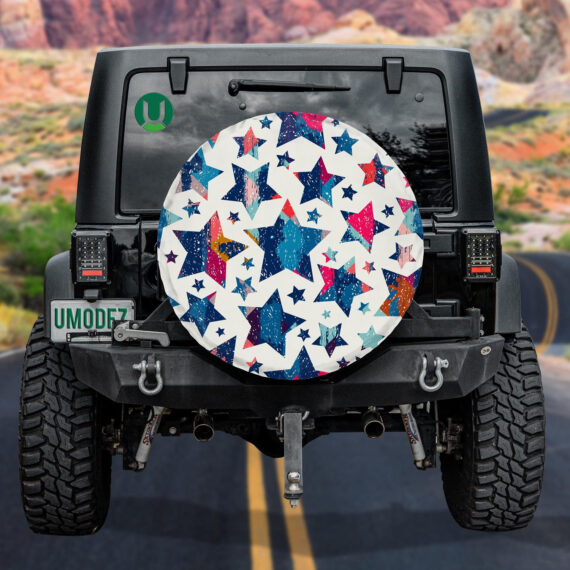 Grunge Multicolored Stars In Different Sized Pattern Spare Tire Cover ...