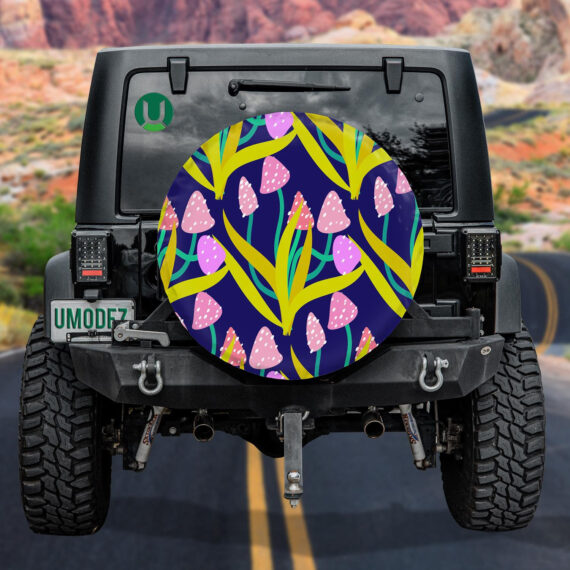 Magic Psychedelic Neon Mushrooms Fairytale Fungus Design Spare Tire Cover - Jeep Tire Covers