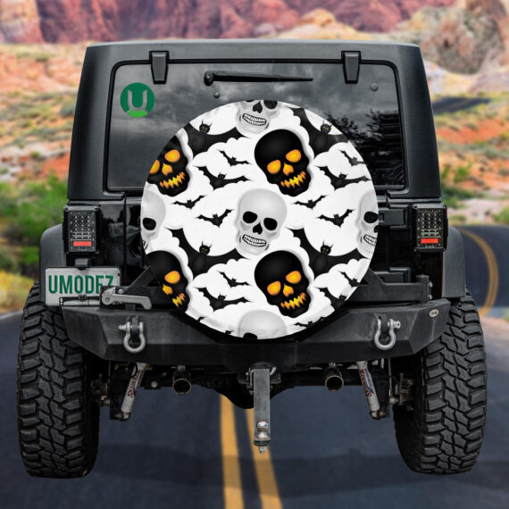 Black And Gray Human Skulls With Bats Spare Tire Cover - Jeep Tire Covers