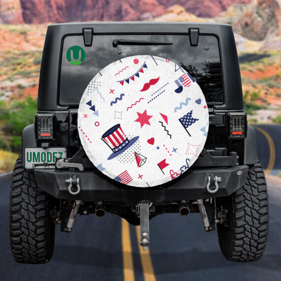 Modern Symbols Of Independence Day Illustration Spare Tire Cover - Jeep Tire Covers