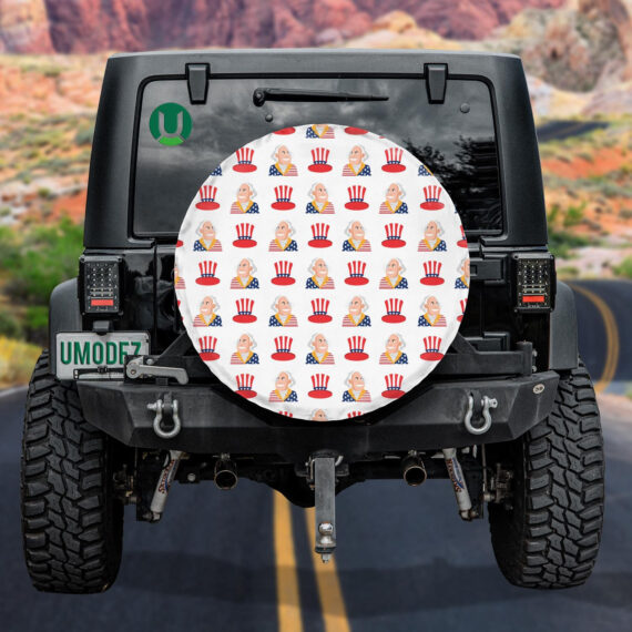 Cartoon George Washington And Uncle Sam Hat Pattern Spare Tire Cover - Jeep Tire Covers