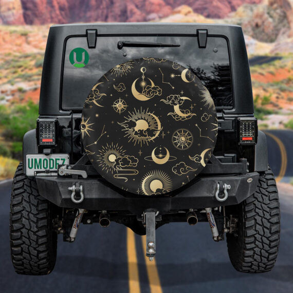 Golden Moon With Clouds Sun And Stars Spare Tire Cover - Jeep Tire Covers