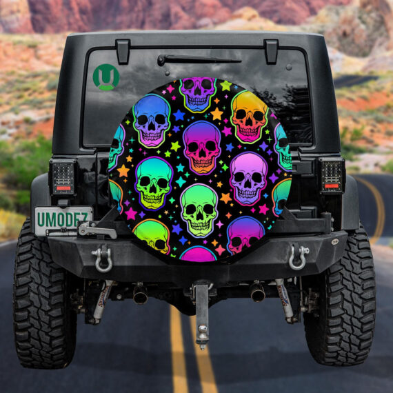 Neon Bright Human Skulls And Star Spare Tire Cover Jeep Tire Covers