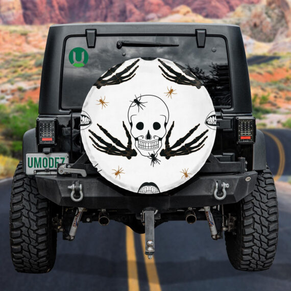 Human Skull Skeleton Hands Spiders And Vampire Mouth Spare Tire Cover - Jeep Tire Covers