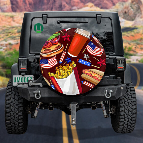 Hamburger Hot Dog Flag Of American Rockets French Fries Spare Tire Cover - Jeep Tire Covers