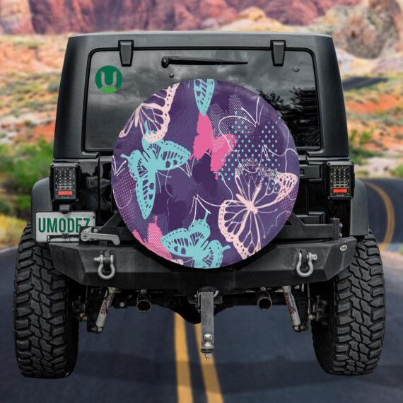 Pixelated Graffiti Butterflies In A Pretty Color Spare Tire Cover - Jeep Tire Covers