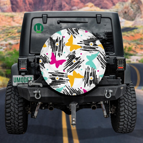 Hand Drawn With Grunge Textures And Butterflies Spare Tire Cover – Jeep ...