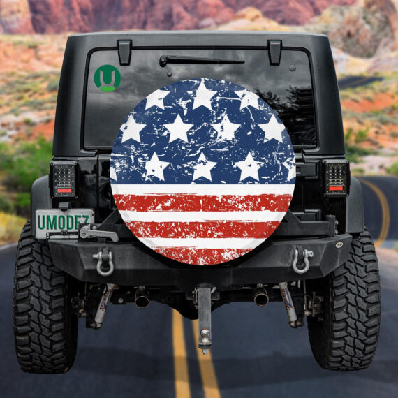 Rustic American Flag Stars Painting Pattern Spare Tire Cover – Jeep ...