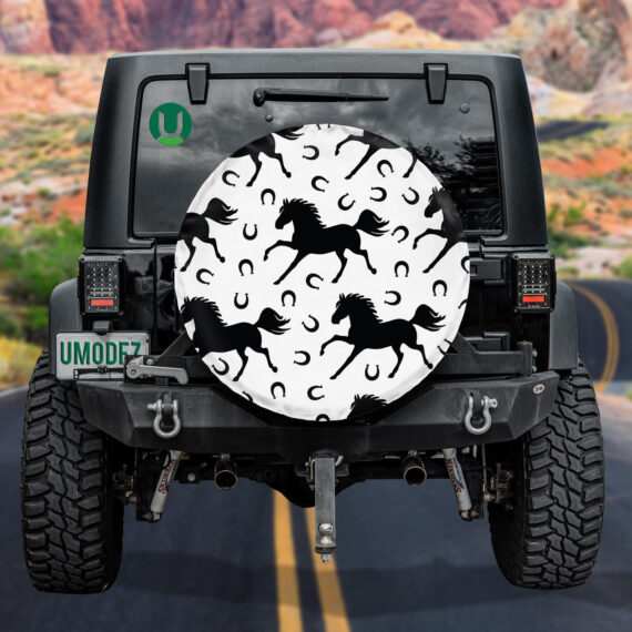 Black Galloping Horses And Horseshoes On White Spare Tire Cover – Jeep ...