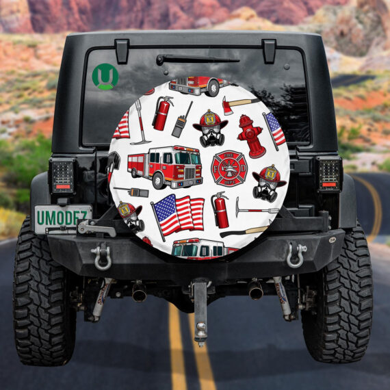 Firefighting Firefighter Department American Flag Elements Spare Tire Cover - Jeep Tire Covers